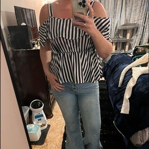 Blue & white peplum top